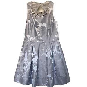 Eliza J Women's Size 6 Silver Jeweled Floral Brocade Fit and Flare Holiday Dress
